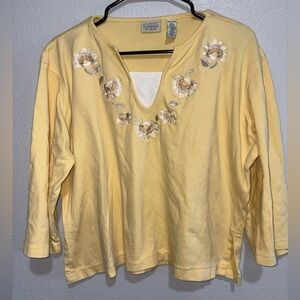 Classic Elements Yellow Floral Embroidered Long Sleeve Top
